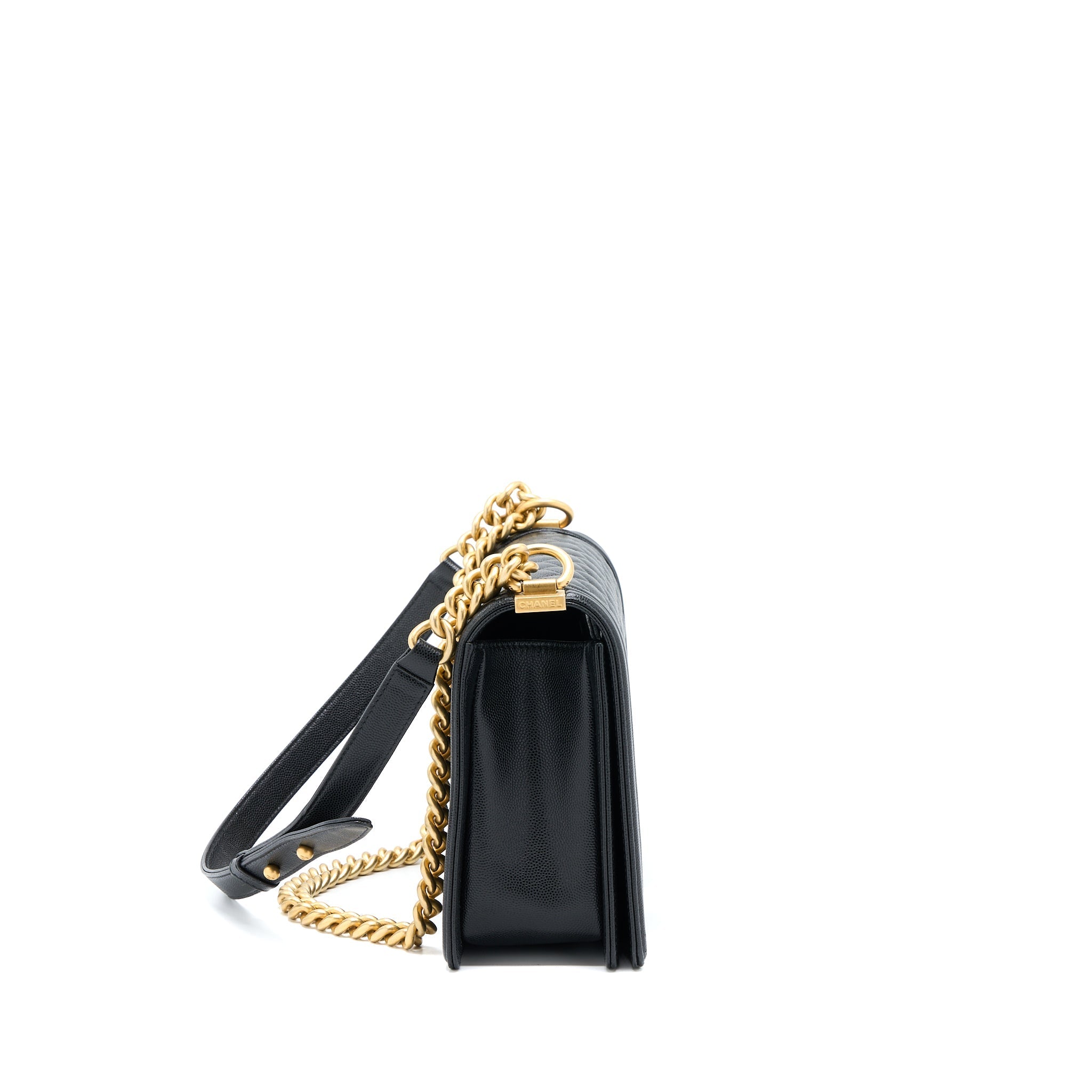 CHANEL BOY BAG 28CM CAVIAR BLACK BRUSHED GHW