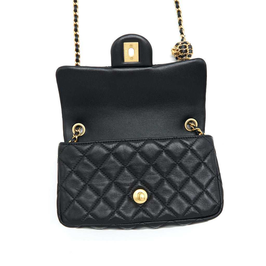 CHANEL 22S PEARL CRUSH MINI RECTANGULAR FLAP BAG LAMBSKIN BLACK GHW (MICROCHIP)