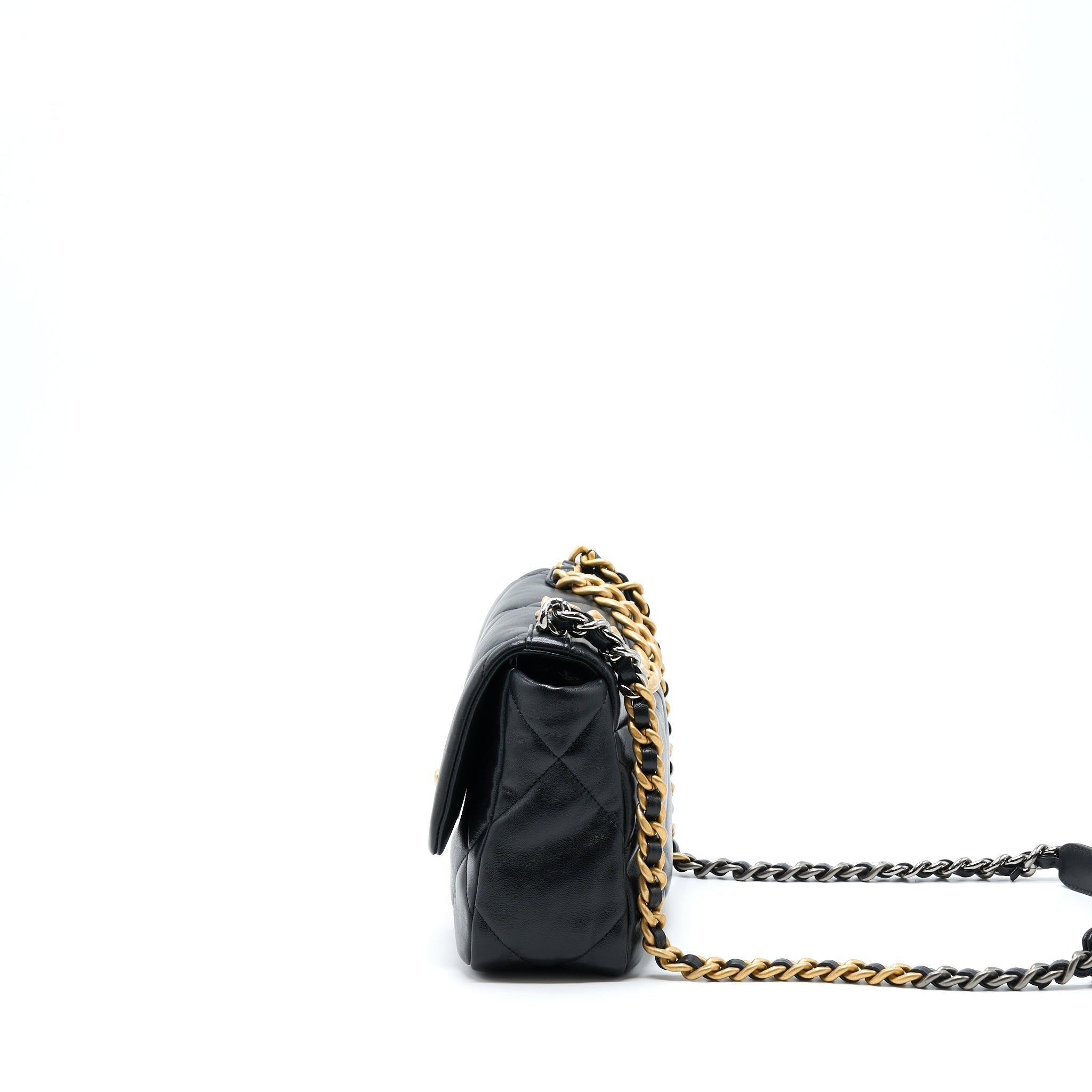 CHANEL SMALL 19 BAG LAMBSKIN BLACK MULTICOLOUR HARDWARE (MICROCHIP)