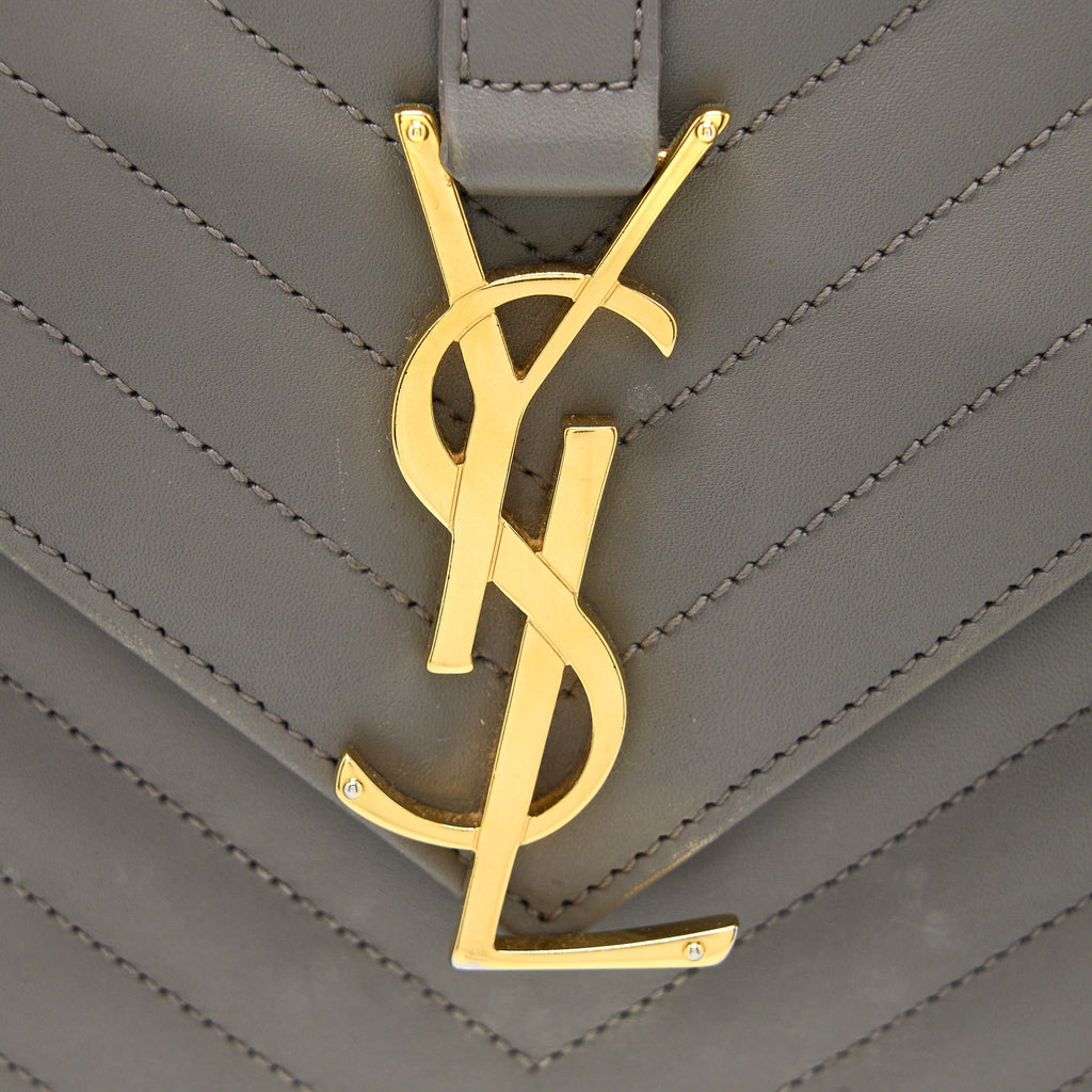 SAINT LAURENT ENVELOPE LARGE BAG CALFSKIN GREY GHW