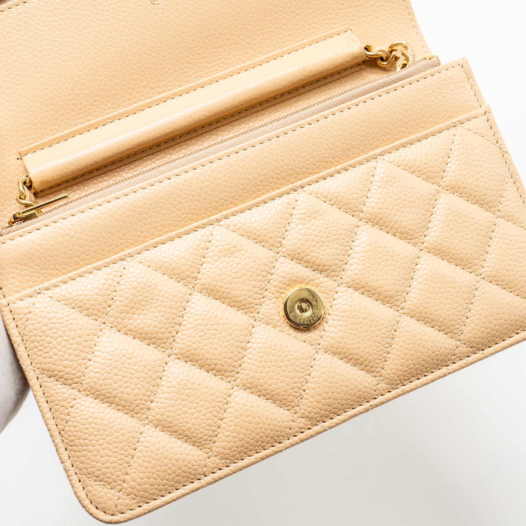 CHANEL CLASSIC WALLET ON CHAIN CAVIAR BEIGE GHW (MICROCHIP)