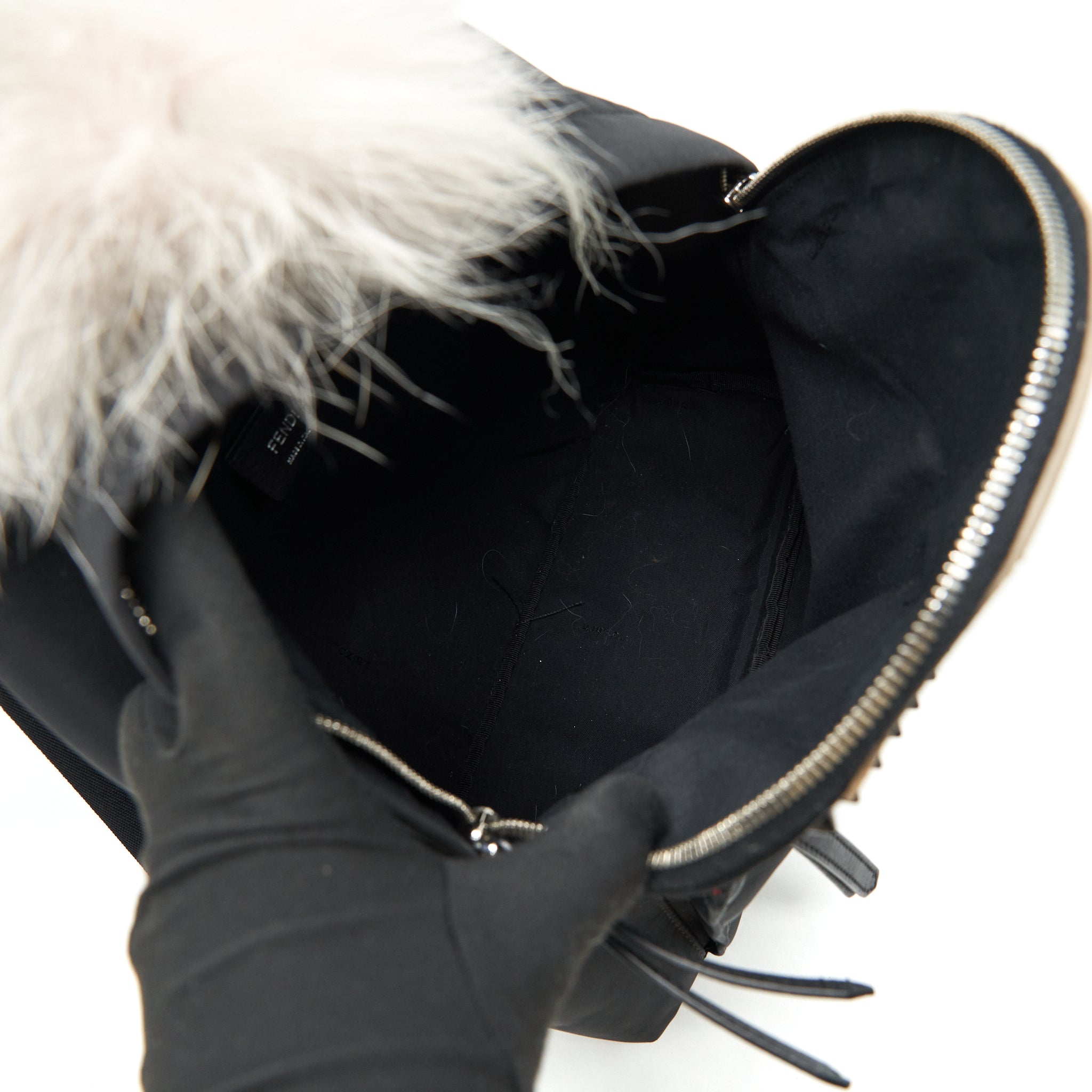 FENDI MONSTER BACKPACK IN BLACK WITH FUR