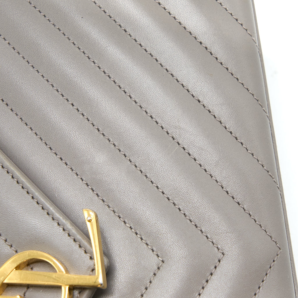 SAINT LAURENT ENVELOPE LARGE BAG CALFSKIN GREY GHW
