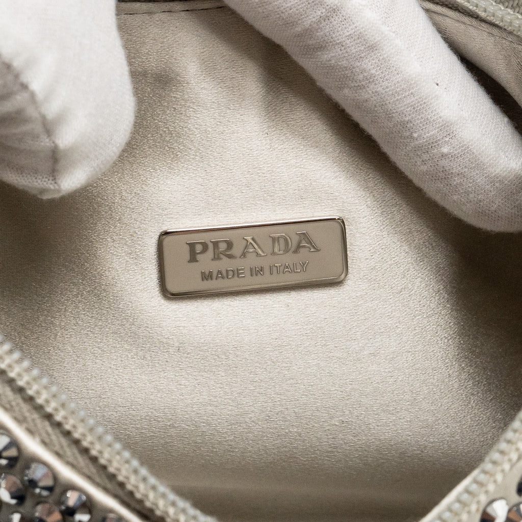 PRADA RE-EDITION SATIN CRYSTAL MINI BAG SILVER SHW