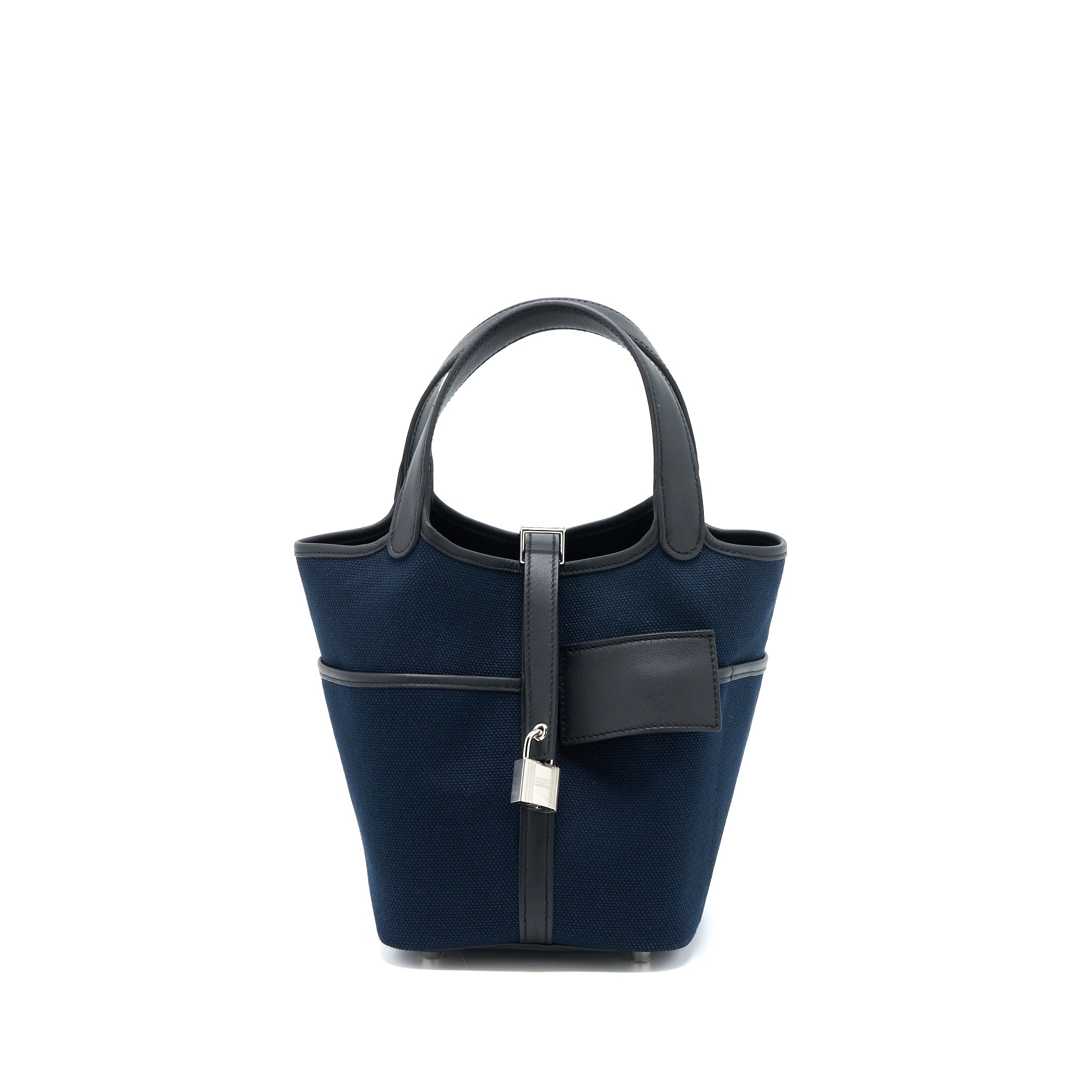 HERMES PICOTIN CARGO 18 LOCK BAG SWIFT/TOILE BLUE MARINE/NOIR SHW