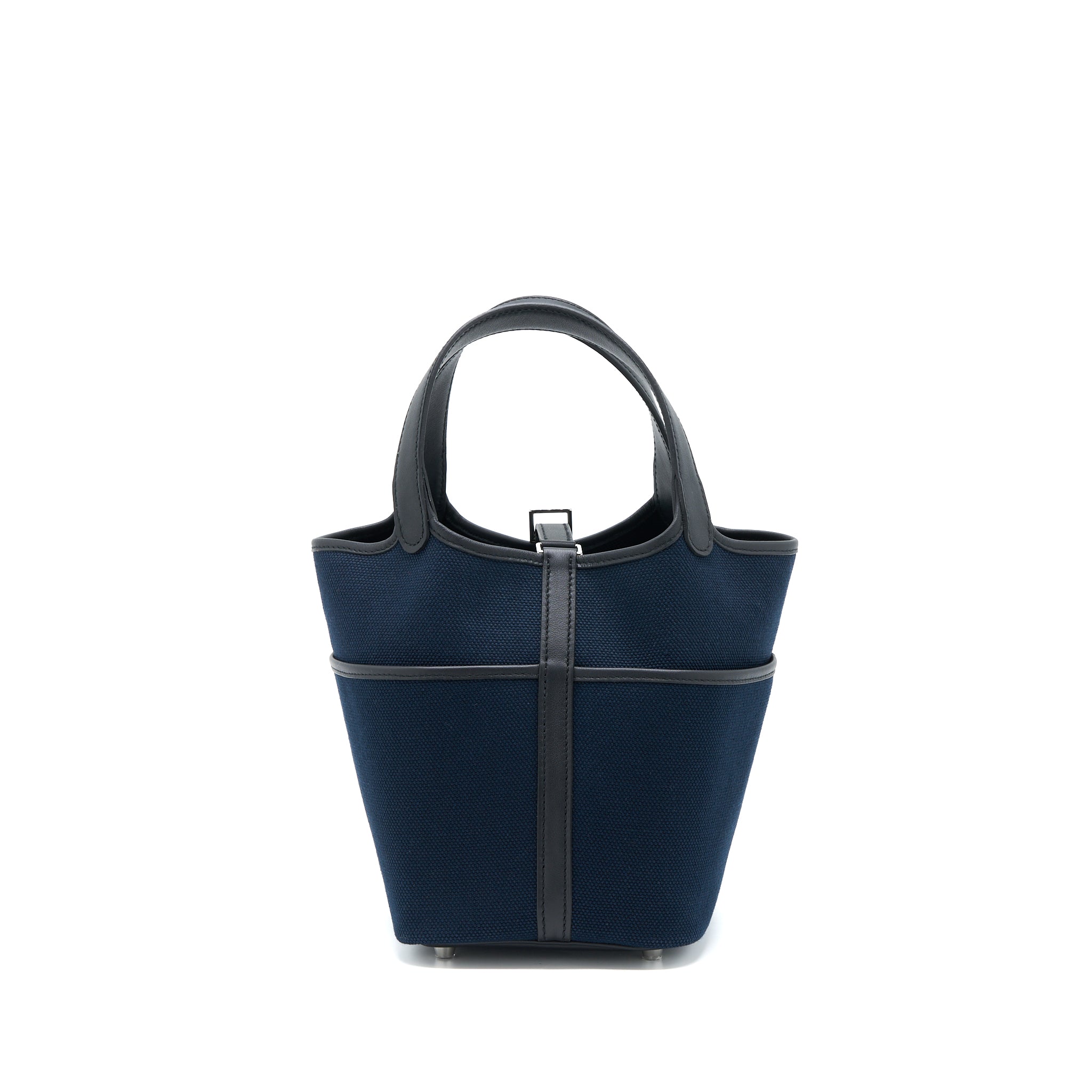 HERMES PICOTIN CARGO 18 LOCK BAG SWIFT/TOILE BLUE MARINE/NOIR SHW
