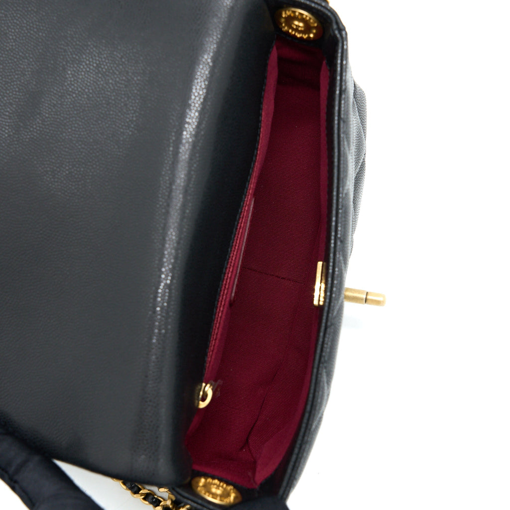 CHANEL 22A SMALL FLAP BAG GRAINED SHINY CALFSKIN BLACK BRUSHED GHW(MICROCHIP)
