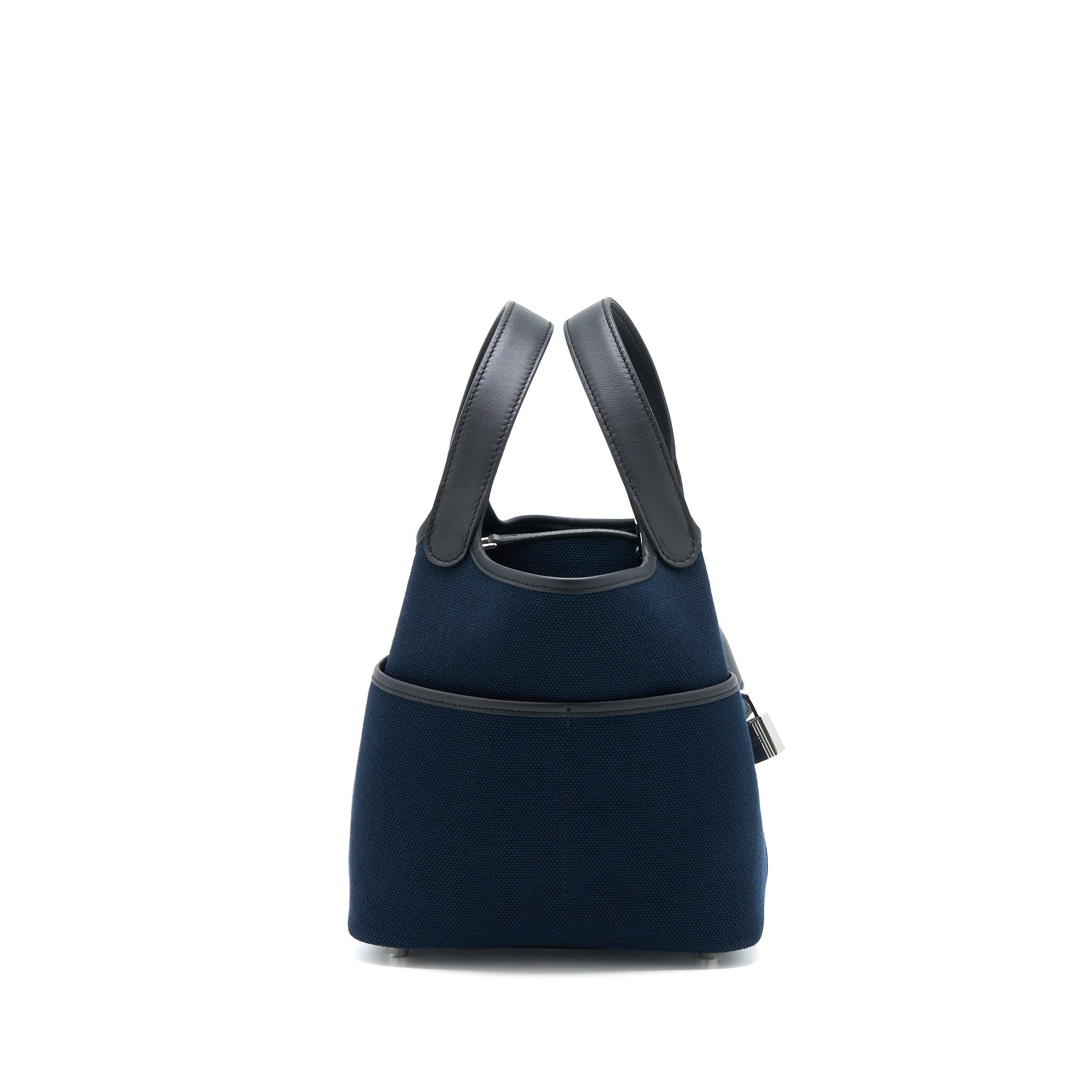 HERMES PICOTIN CARGO 18 LOCK BAG SWIFT/TOILE BLUE MARINE/NOIR SHW