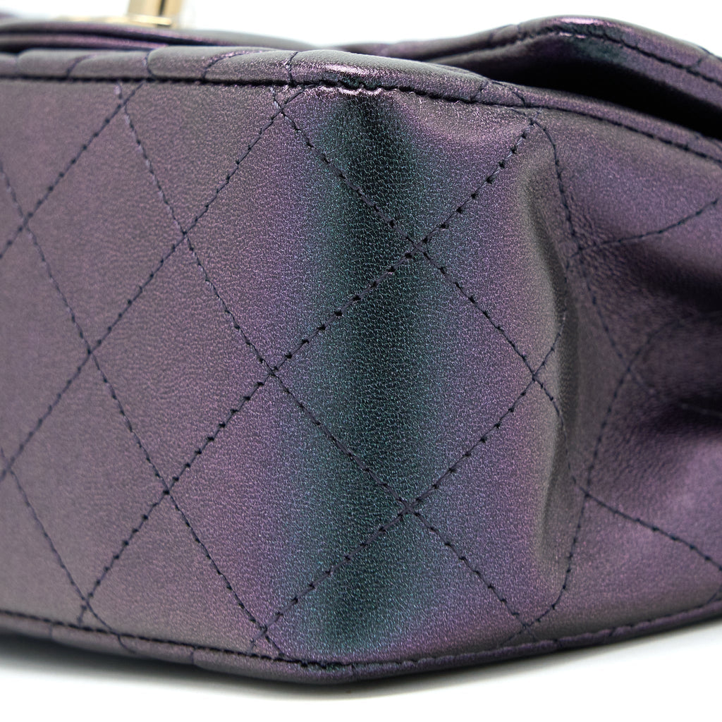 CHANEL 22B MINI SQUARE PEARLY LAMBSKIN BLACK LGHW (MICROCHIP)