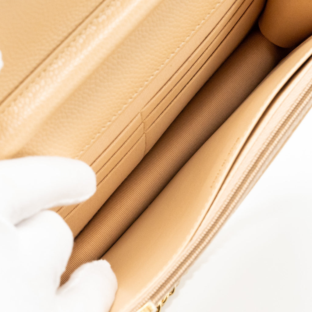 CHANEL CLASSIC WALLET ON CHAIN CAVIAR BEIGE GHW (MICROCHIP)