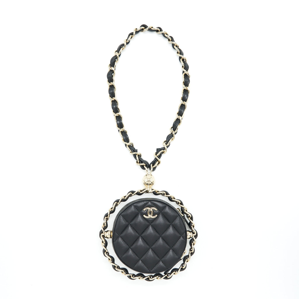 CHANEL ROUND CLUTCH WITH CHAIN LAMBSKIN BLACK LGHW