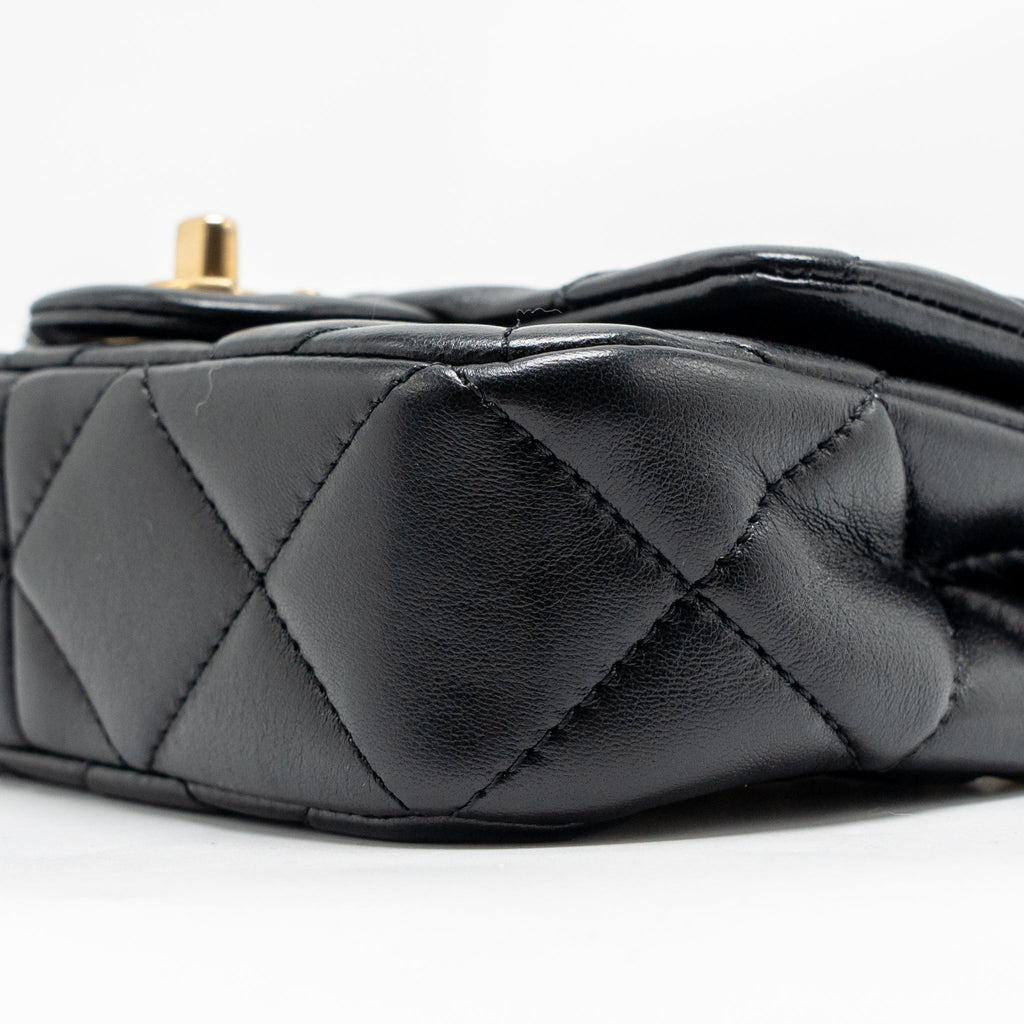 CHANEL 24S PEARL ADJUSTABLE CHAIN MINI FLAP BAG LAMBSKIN BLACK GHW (MICROCHIP)