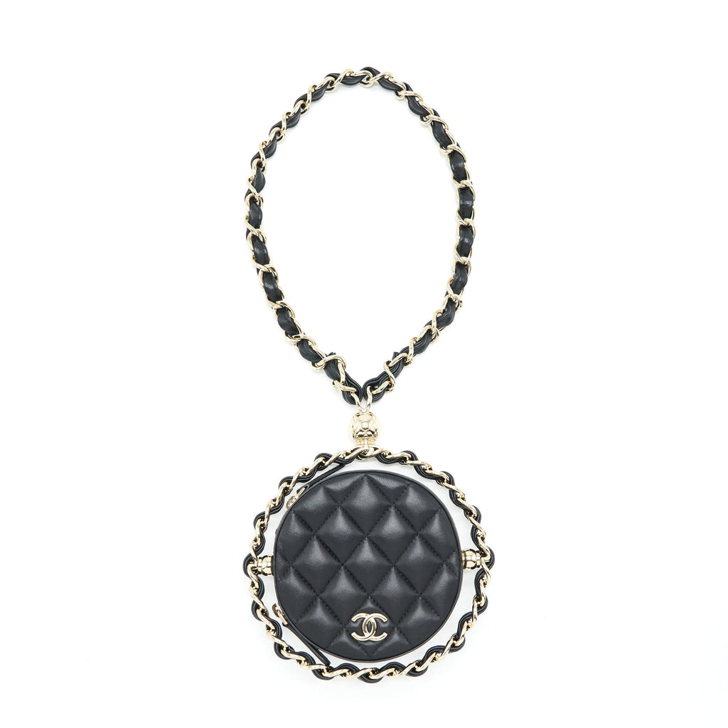CHANEL ROUND CLUTCH WITH CHAIN LAMBSKIN BLACK LGHW