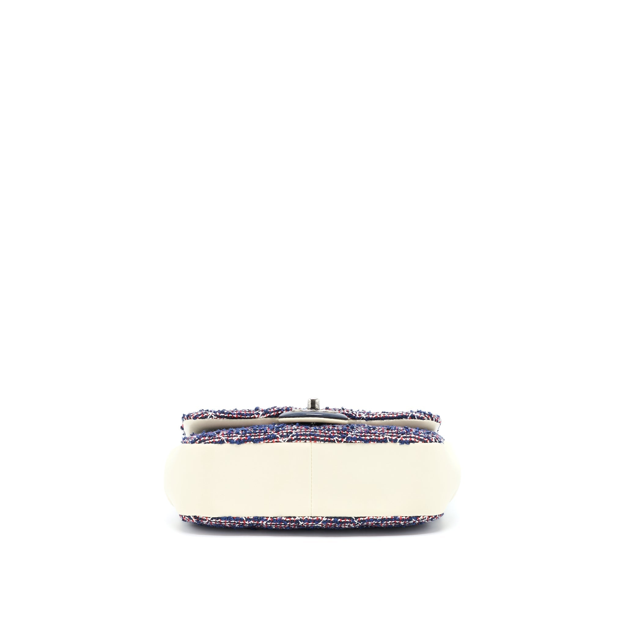 CHANEL SEASONAL MINI RECTANGULAR FLAP BAG TWEED BLUE/ RED/ WHITE RUTHENIUM HARDWARE