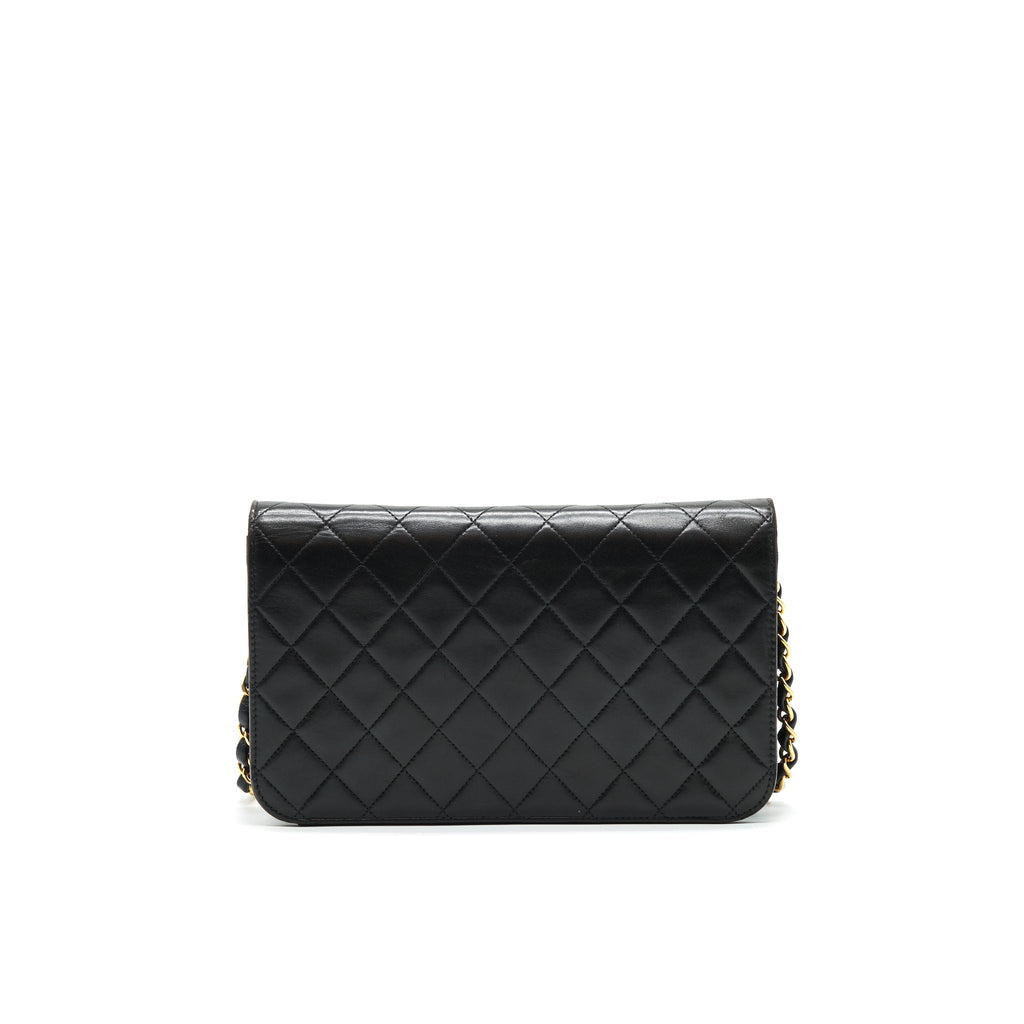 CHANEL VINTAGE LAMBSKIN FLAP BAG WITH CHAIN BLACK 24K GHW