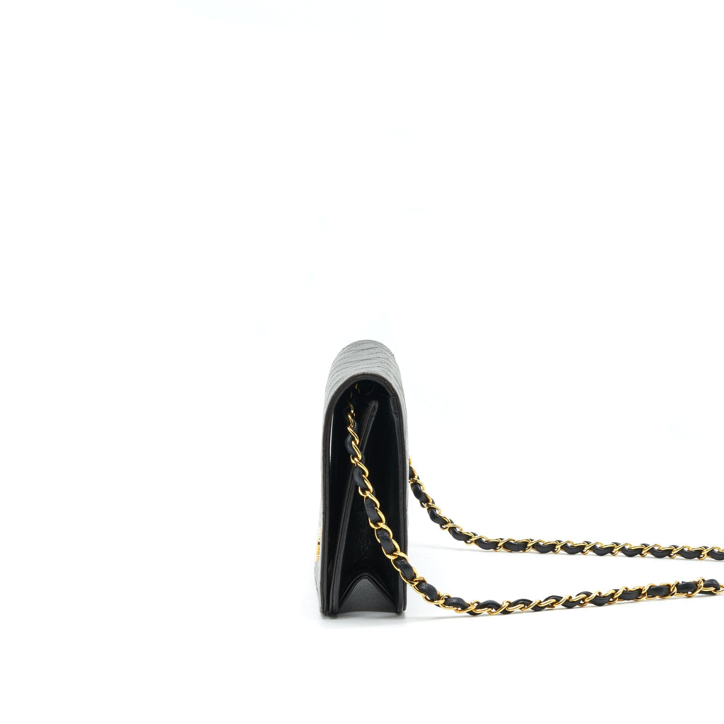 CHANEL VINTAGE LAMBSKIN FLAP BAG WITH CHAIN BLACK 24K GHW
