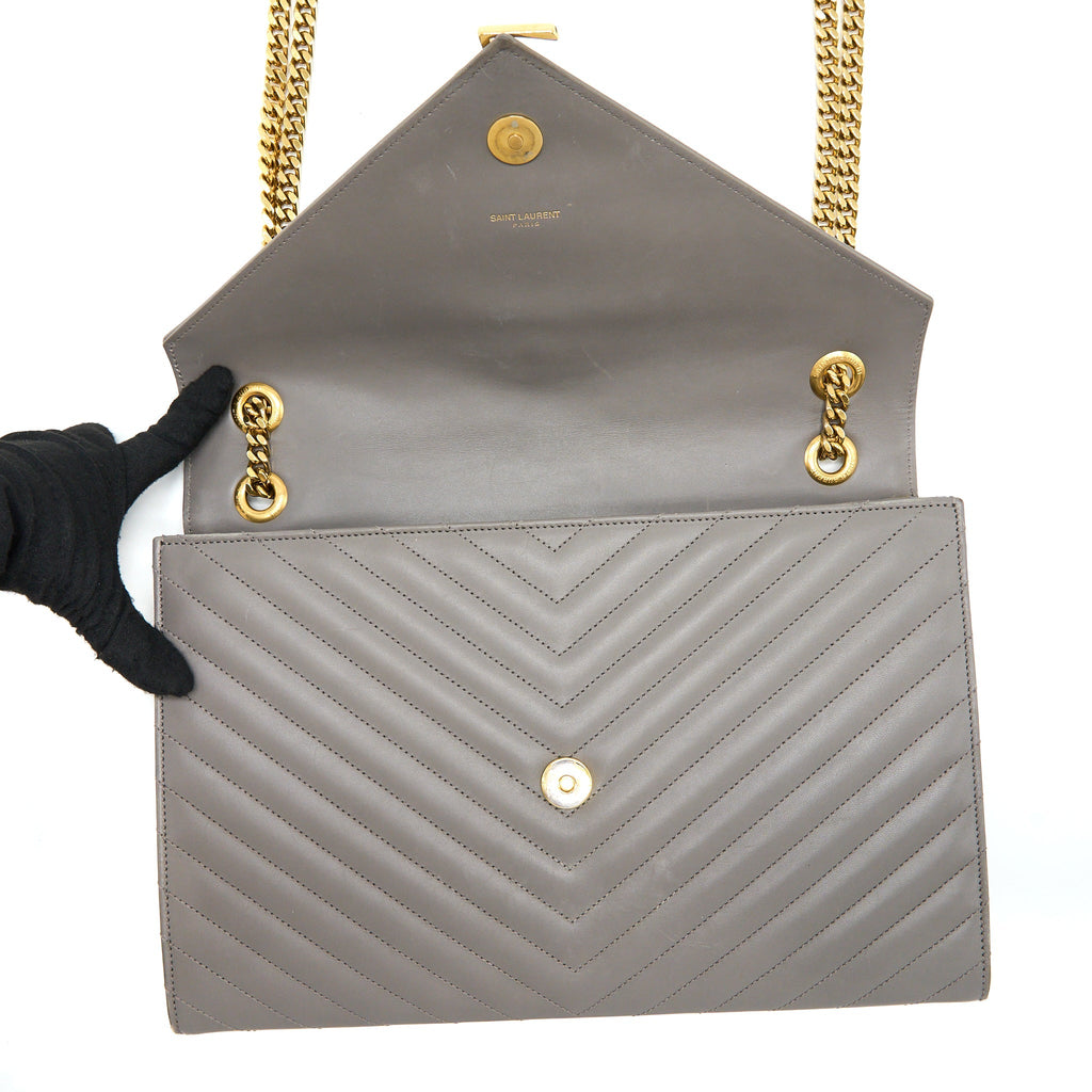 SAINT LAURENT ENVELOPE LARGE BAG CALFSKIN GREY GHW