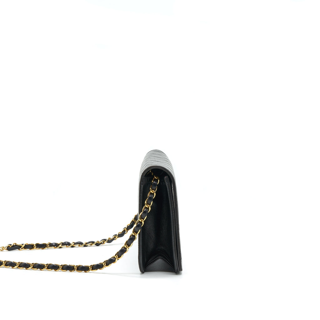 CHANEL VINTAGE LAMBSKIN FLAP BAG WITH CHAIN BLACK 24K GHW
