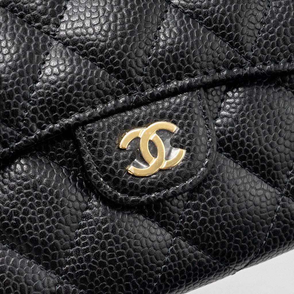 CHANEL CLASSIC SMALL COMPACT WALLET CAVIAR BLACK GHW (MICROCHIP)