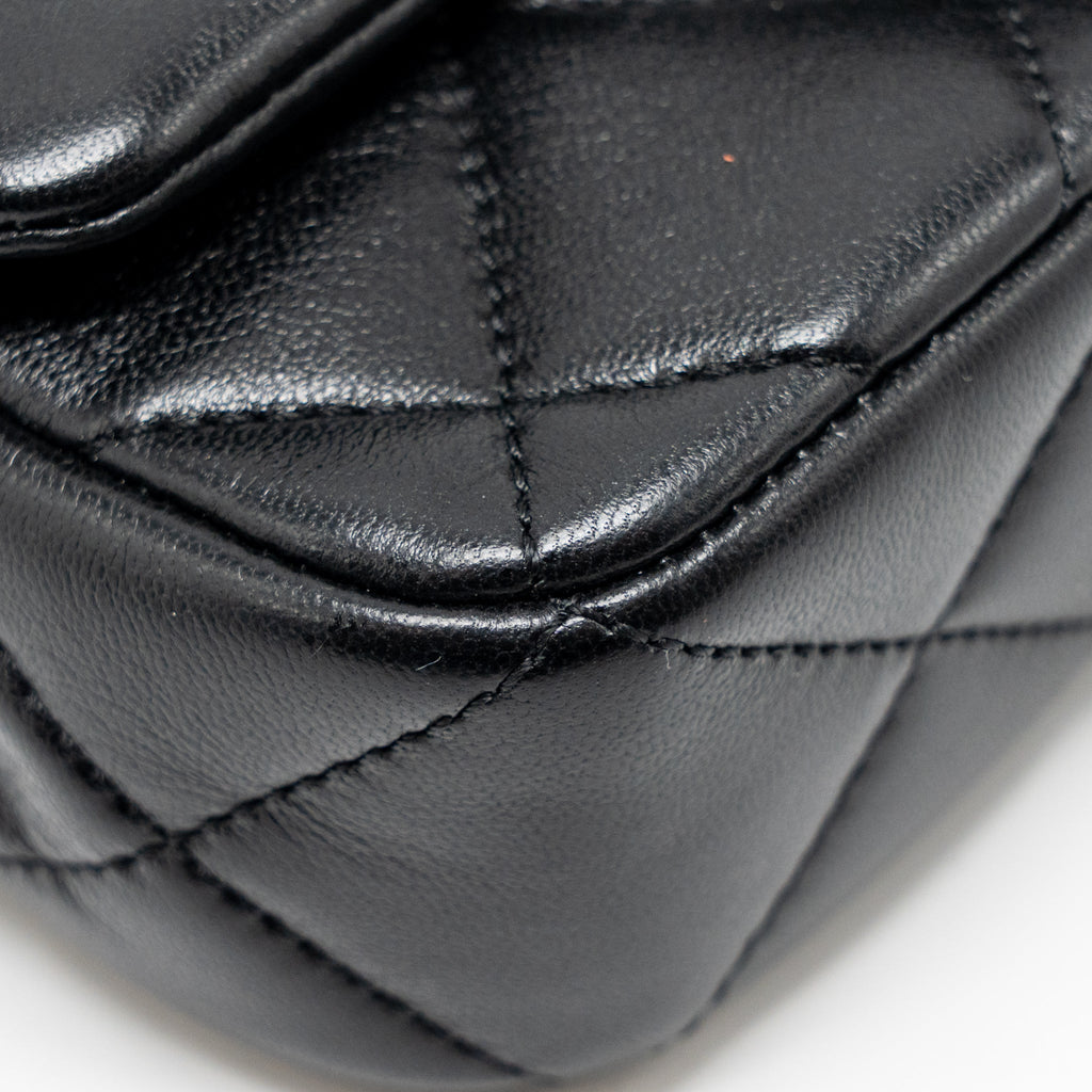 CHANEL 24S PEARL ADJUSTABLE CHAIN MINI FLAP BAG LAMBSKIN BLACK GHW (MICROCHIP)