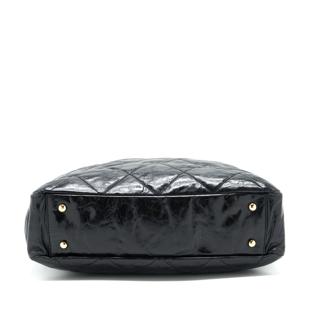 CHANEL CALFSKIN TOTE BAG WITH CHAIN BLACK AND RED GHW