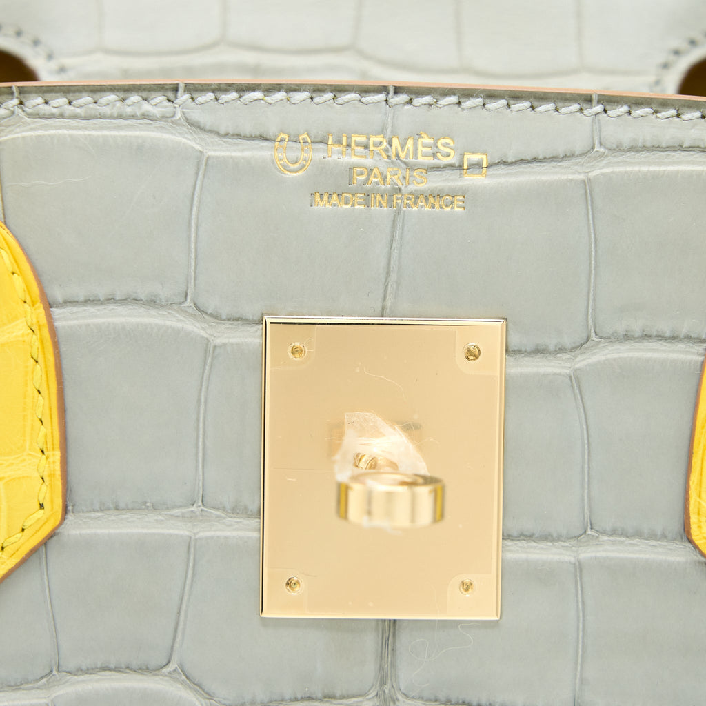 HERMES BIRKIN 30 SPECIAL ORDER ALLIGATOR MISSISSIPPIENSIS MAT GRIS PERLE/MIMOSA LGHW