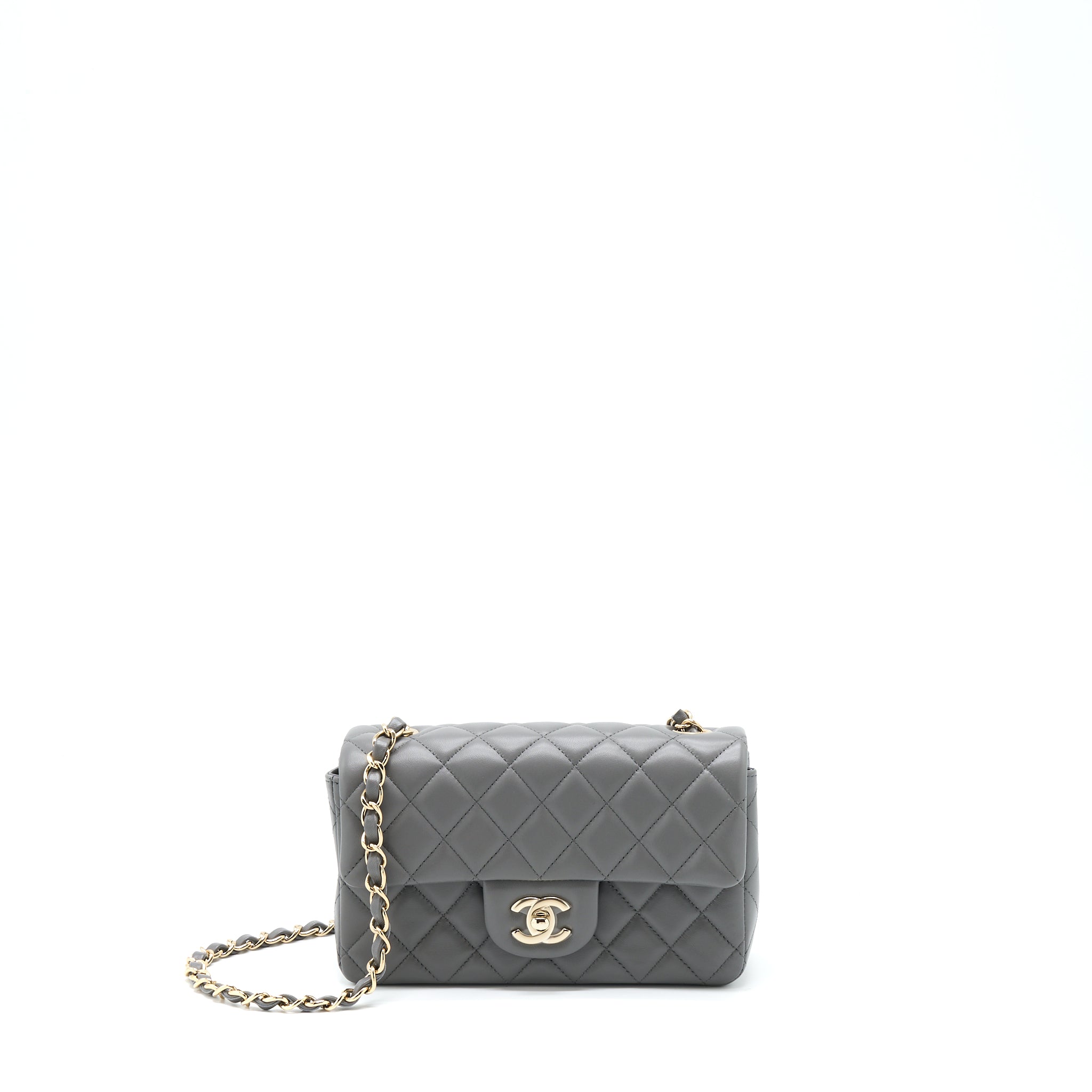 CHANEL 22A MINI RECTANGULAR FLAP BAG LAMBSKIN GREY LGHW (MICROCHIP)