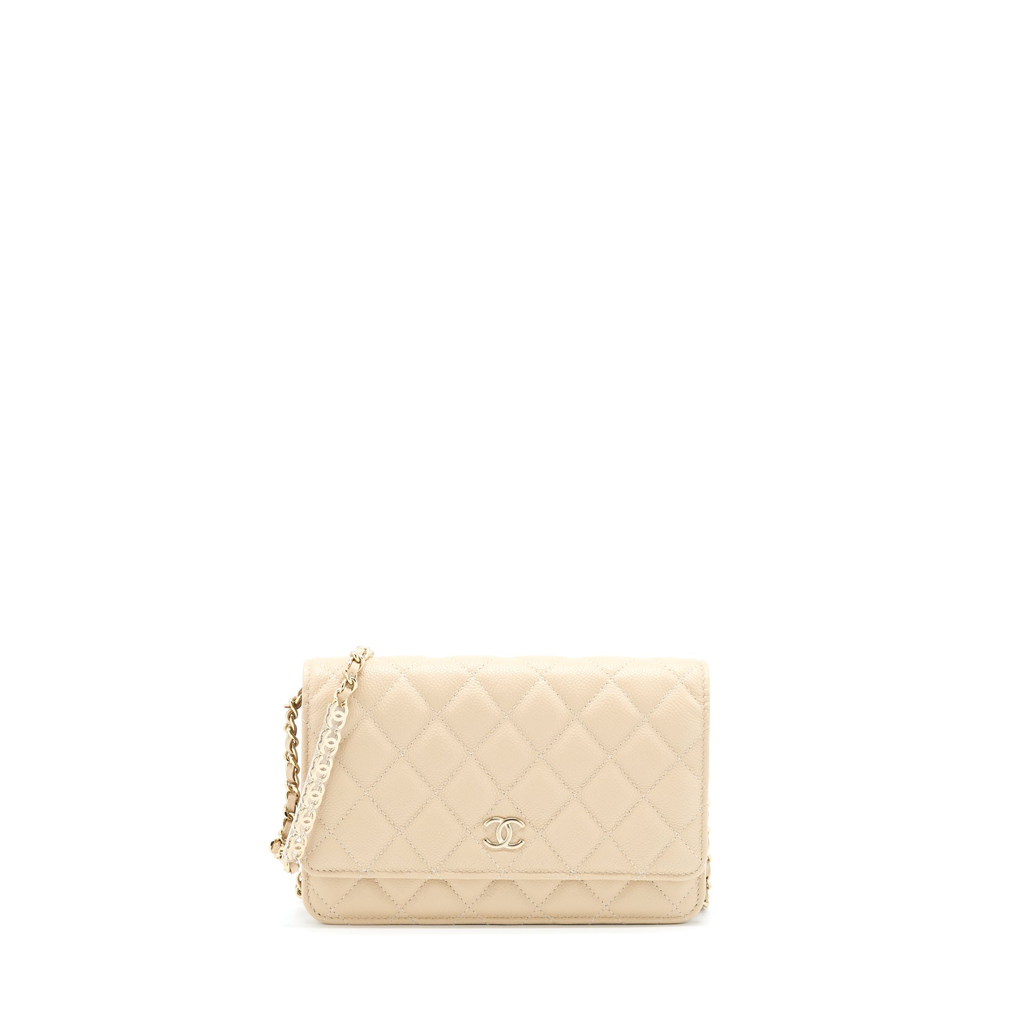 CHANEL WALLET ON CHAIN WITH DETAILED CHAIN CAVIAR BEIGE LGHW (MICROCHIP)