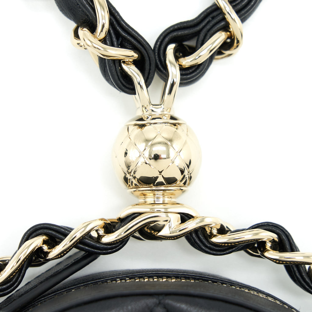CHANEL ROUND CLUTCH WITH CHAIN LAMBSKIN BLACK LGHW