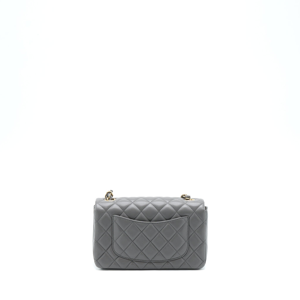CHANEL 22A MINI RECTANGULAR FLAP BAG LAMBSKIN GREY LGHW (MICROCHIP)
