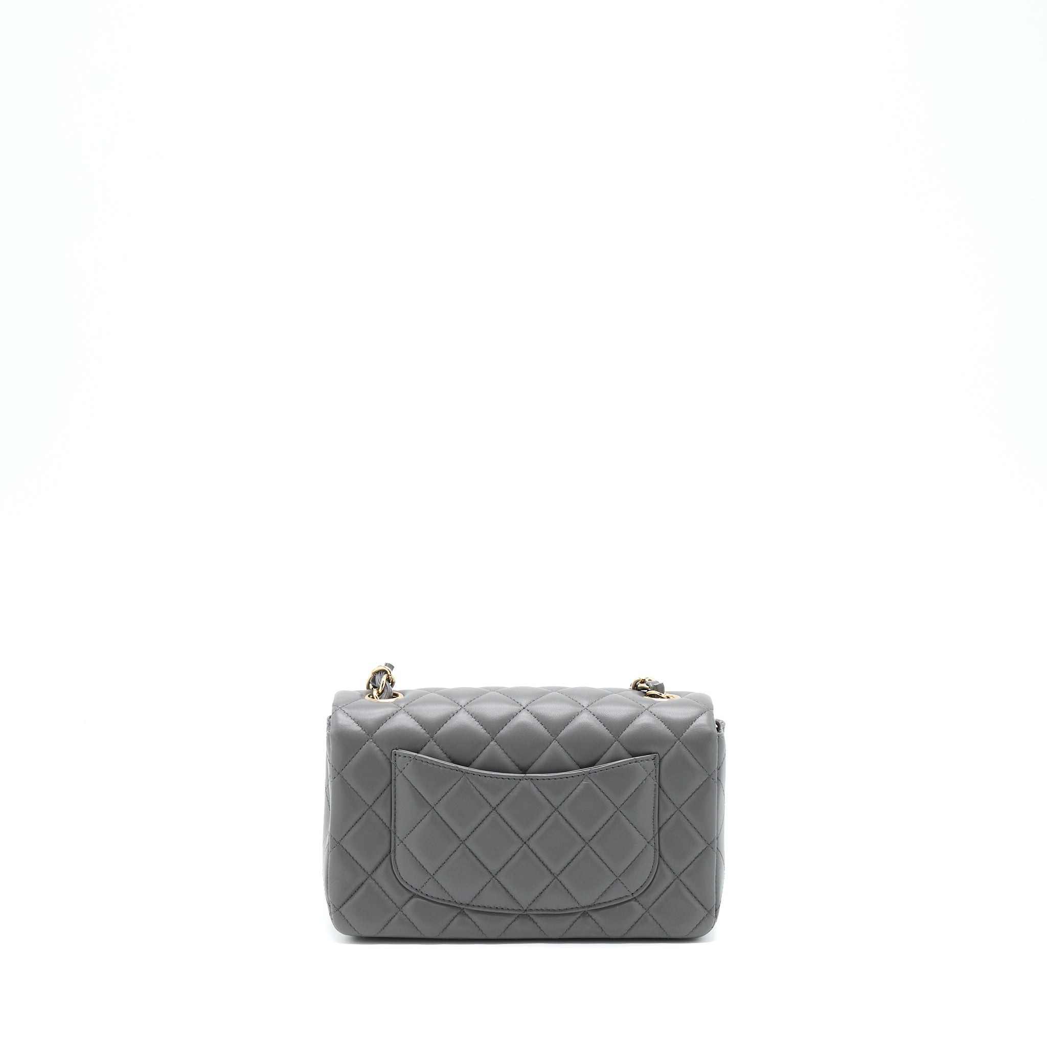 CHANEL 22A MINI RECTANGULAR FLAP BAG LAMBSKIN GREY LGHW (MICROCHIP)