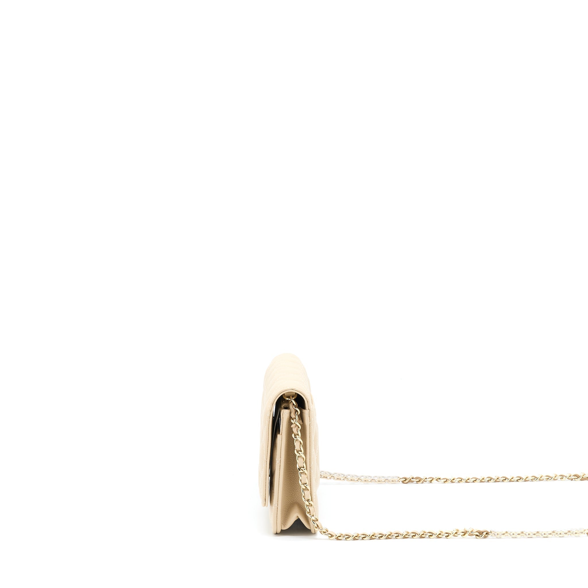 CHANEL WALLET ON CHAIN WITH DETAILED CHAIN CAVIAR BEIGE LGHW (MICROCHIP)