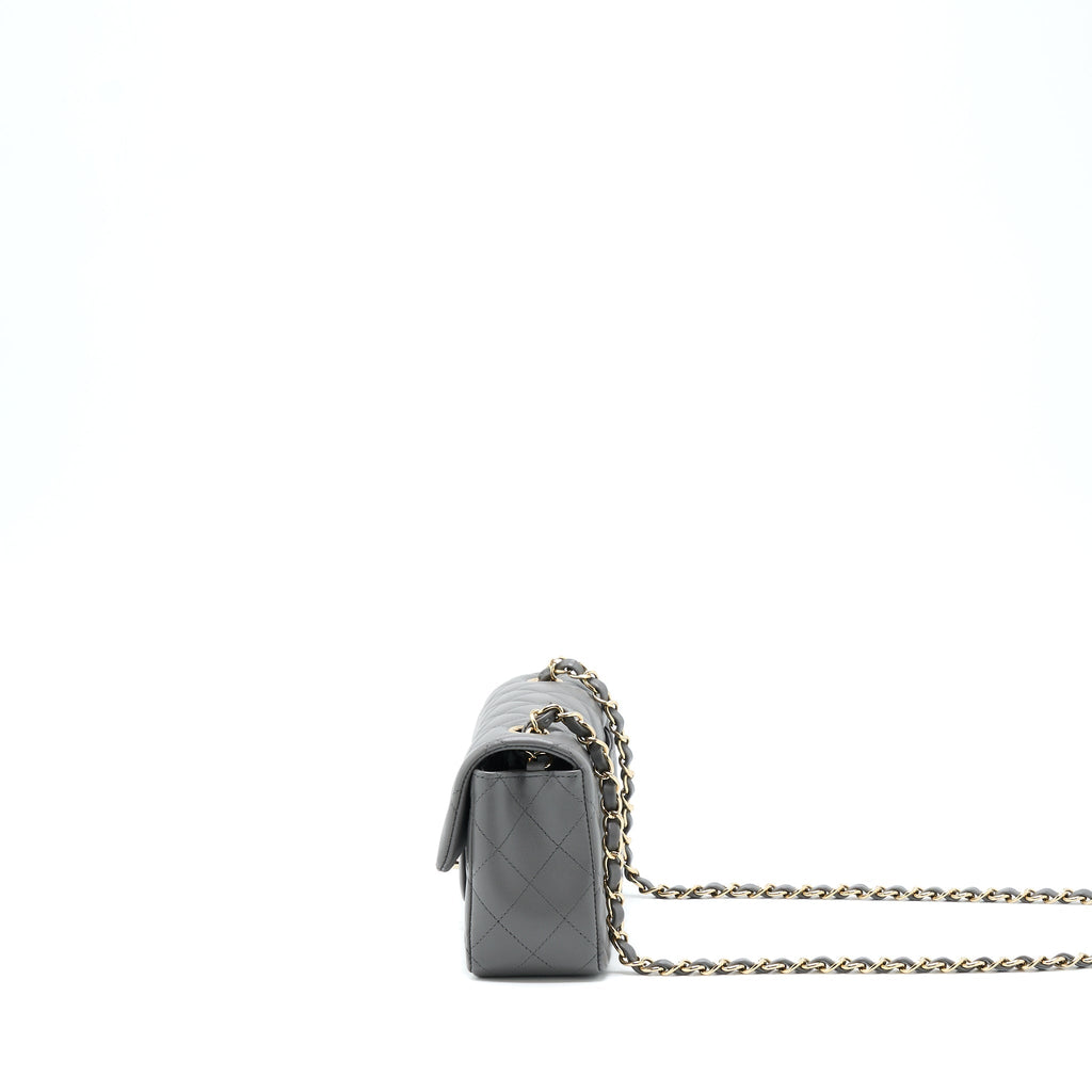 CHANEL 22A MINI RECTANGULAR FLAP BAG LAMBSKIN GREY LGHW (MICROCHIP)