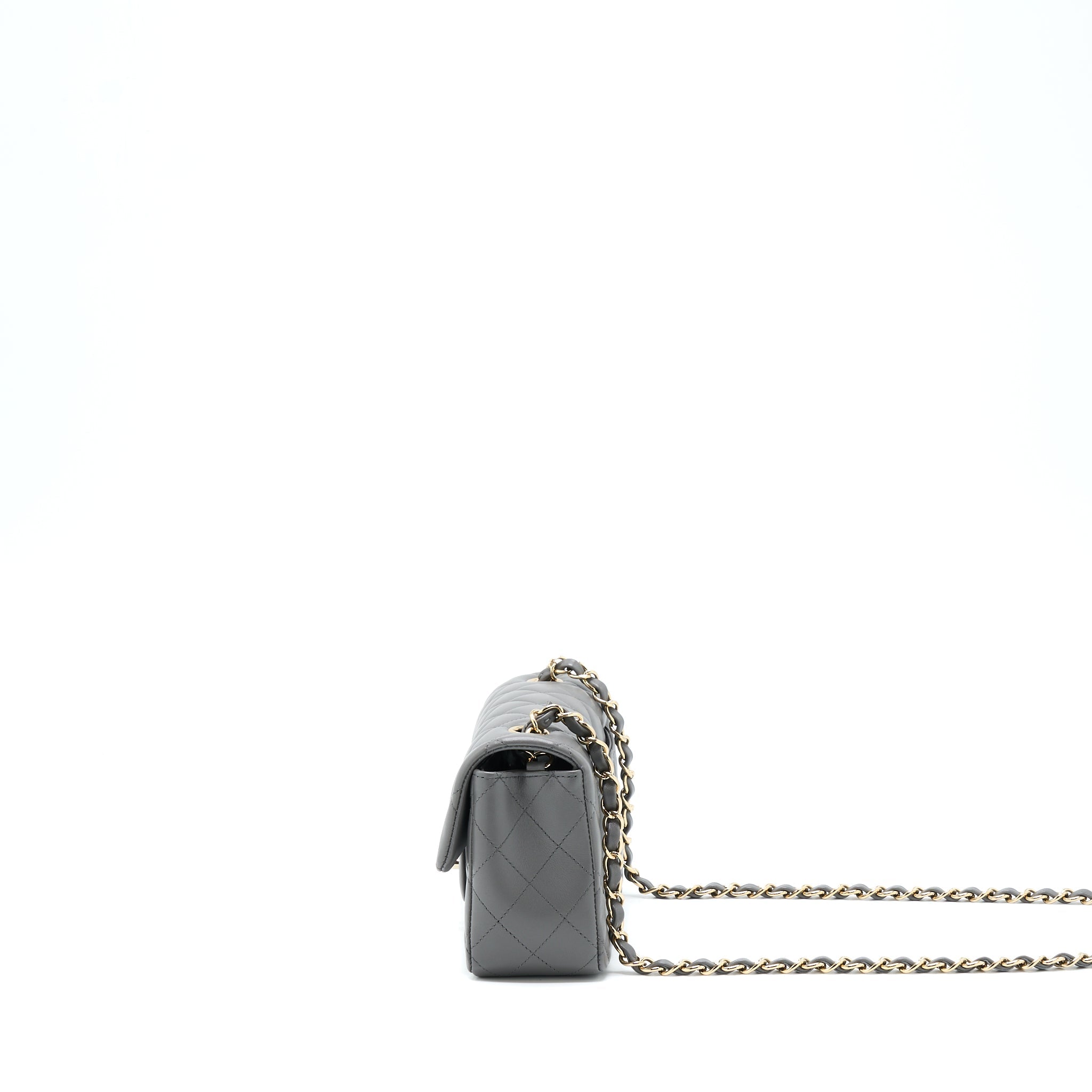 CHANEL 22A MINI RECTANGULAR FLAP BAG LAMBSKIN GREY LGHW (MICROCHIP)