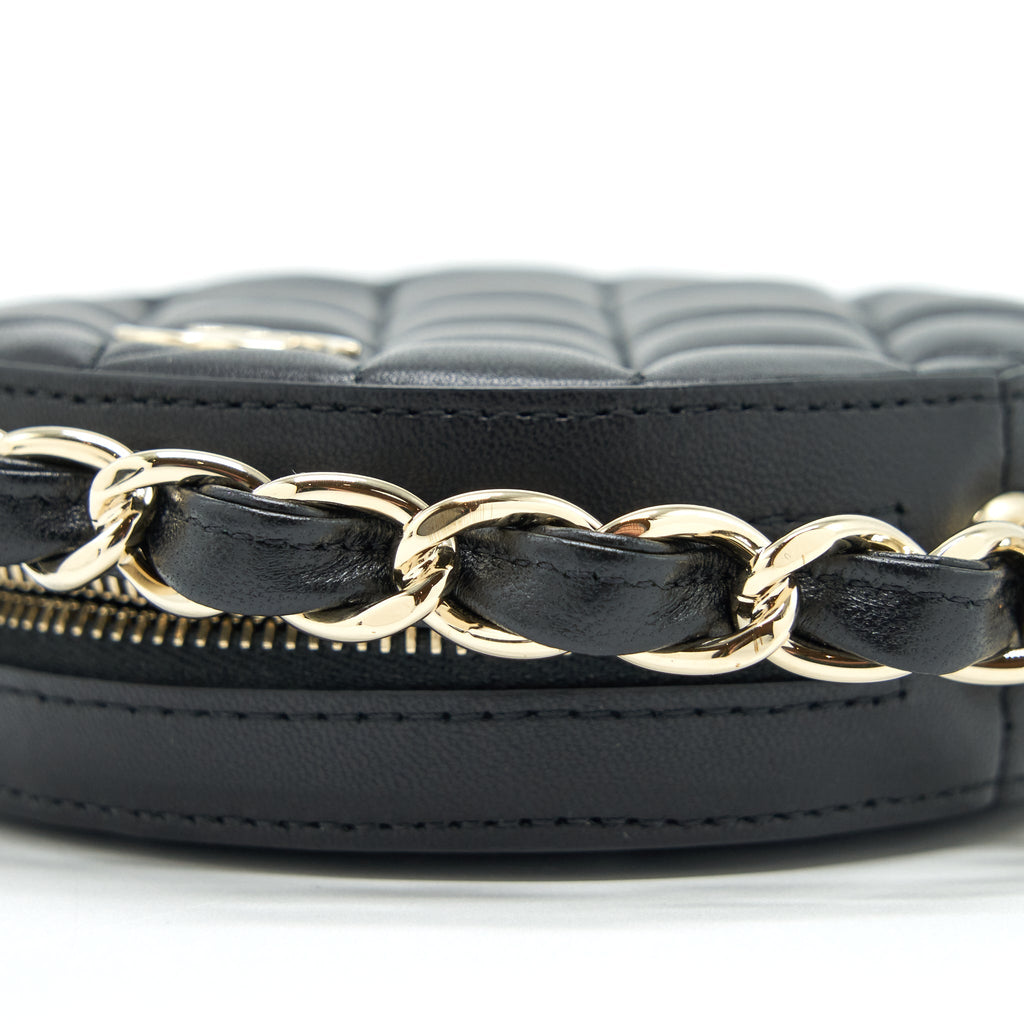 CHANEL ROUND CLUTCH WITH CHAIN LAMBSKIN BLACK LGHW