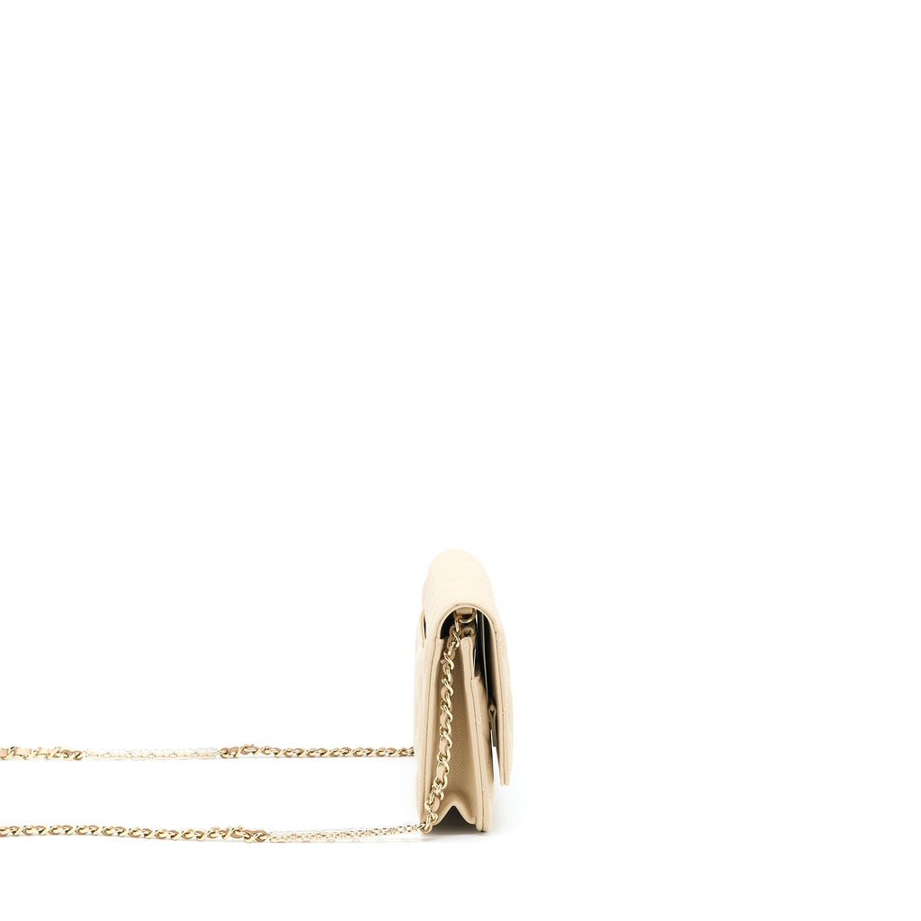CHANEL WALLET ON CHAIN WITH DETAILED CHAIN CAVIAR BEIGE LGHW (MICROCHIP)