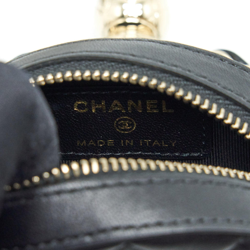 CHANEL ROUND CLUTCH WITH CHAIN LAMBSKIN BLACK LGHW