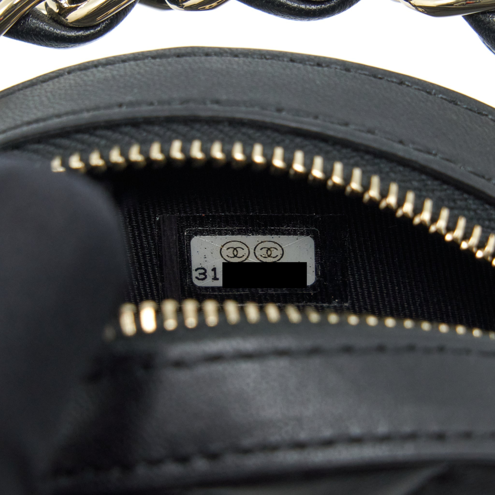 CHANEL ROUND CLUTCH WITH CHAIN LAMBSKIN BLACK LGHW
