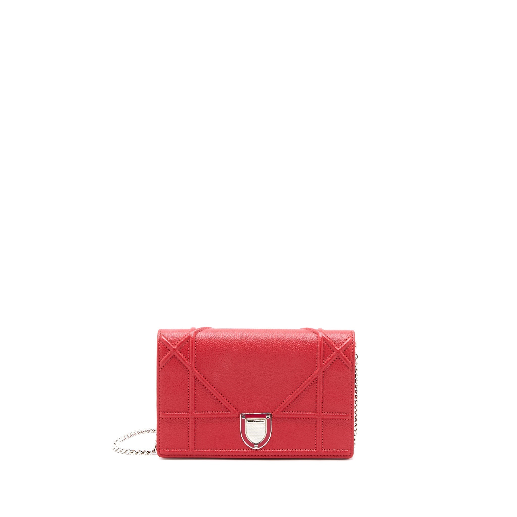DIOR DIORAMA WALLET ON CHAIN CALFSKIN RED SHW