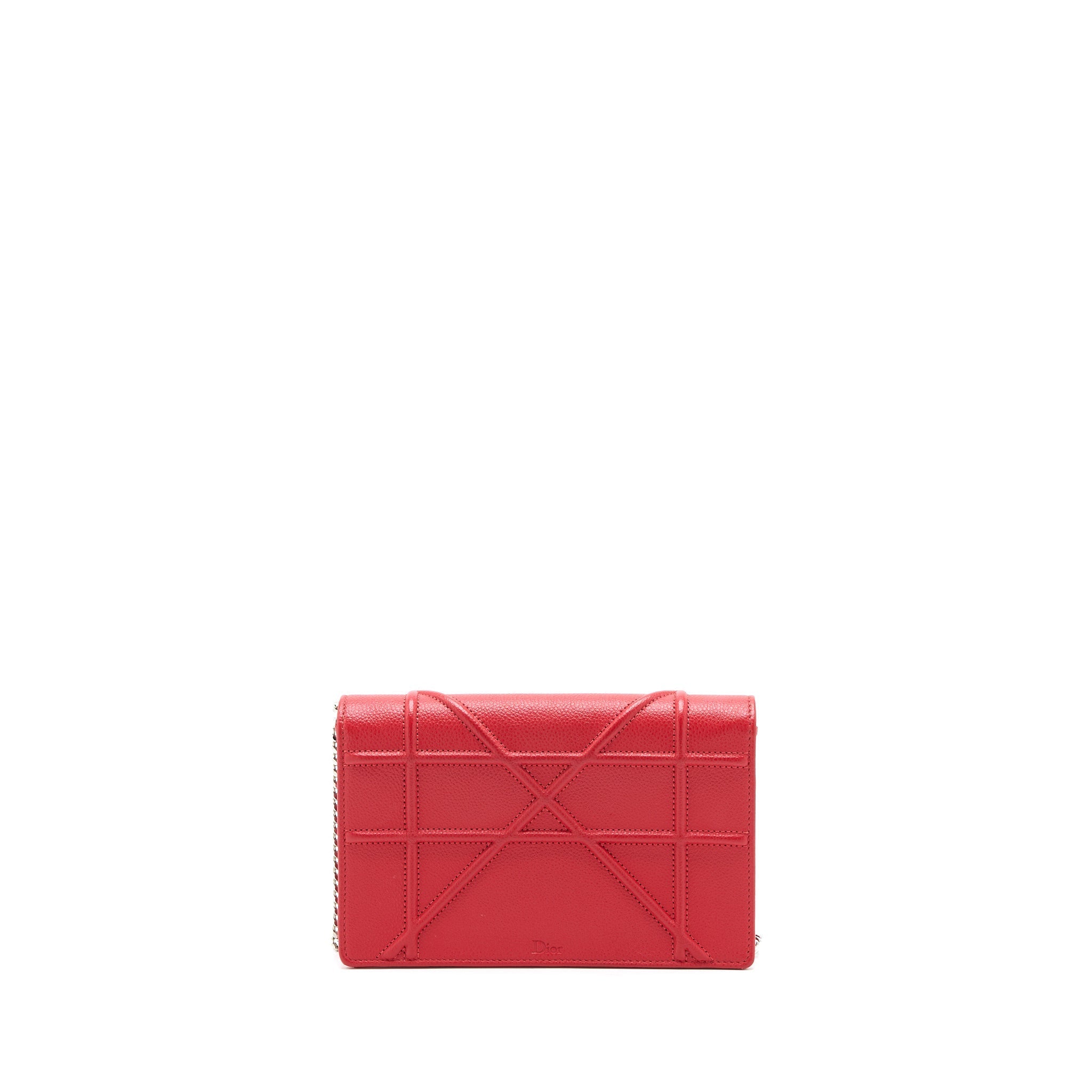 DIOR DIORAMA WALLET ON CHAIN CALFSKIN RED SHW