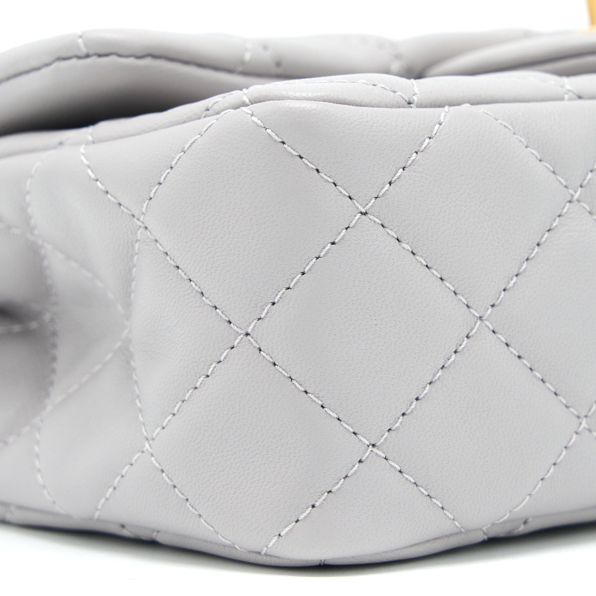 CHANEL PEARL CRUSH MINI RECTANGULAR LAMBSKIN GREY BRUSHED GHW(MICROCHIP)