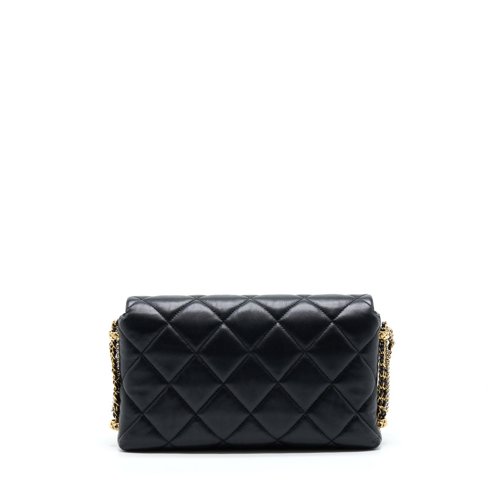 CHANEL 21A QUILTED DETAILED LOGO FLAP BAG LAMBSKIN BLACK GHW (MICROCHIP)