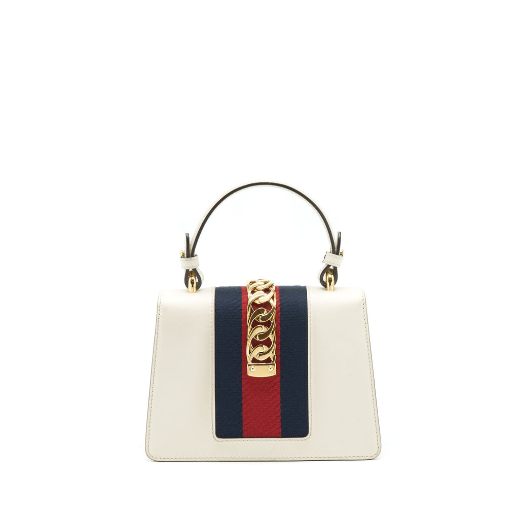 GUCCI MINI TOP HANDLE SYLVIE BAG WHITE GHW