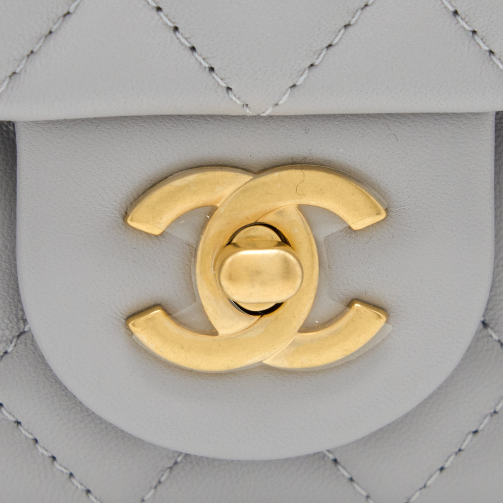 CHANEL PEARL CRUSH MINI RECTANGULAR LAMBSKIN GREY BRUSHED GHW(MICROCHIP)