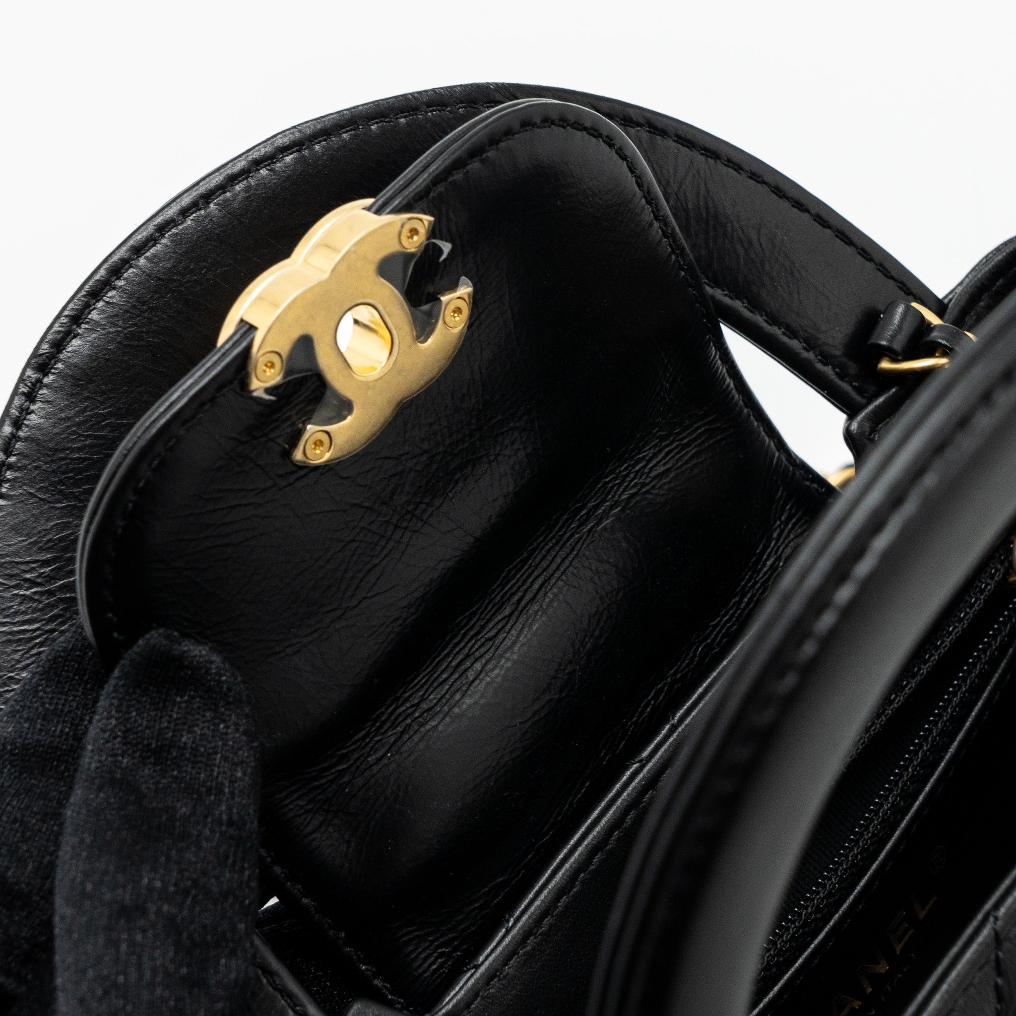 CHANEL 23K MINI SHOPPING BAG CALFSKIN BLACK BRUSHED GHW(MICROCHIP)