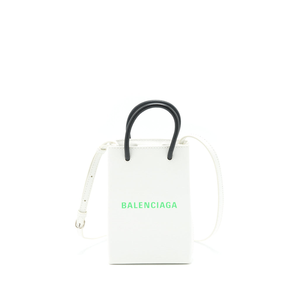 BALENCIAGA MINI SHOPPING PHONE POUCH WHITE SHW
