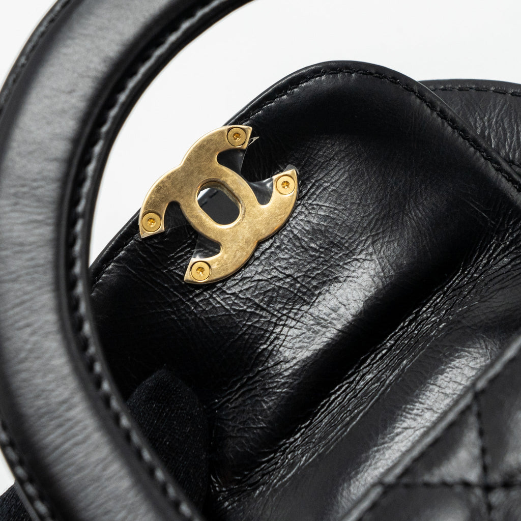 CHANEL 23K MINI SHOPPING BAG CALFSKIN BLACK BRUSHED GHW(MICROCHIP)