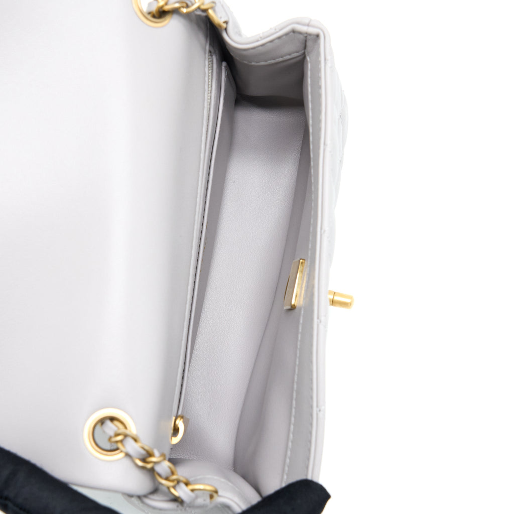 CHANEL PEARL CRUSH MINI RECTANGULAR LAMBSKIN GREY BRUSHED GHW(MICROCHIP)
