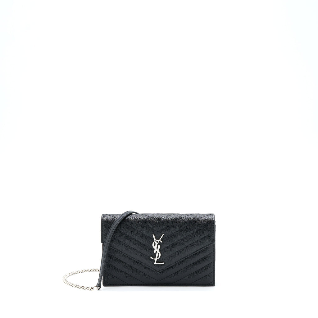SAINT LAURENT/YSL ENVELOP CHAIN WALLET CAVIAR BLACK SHW