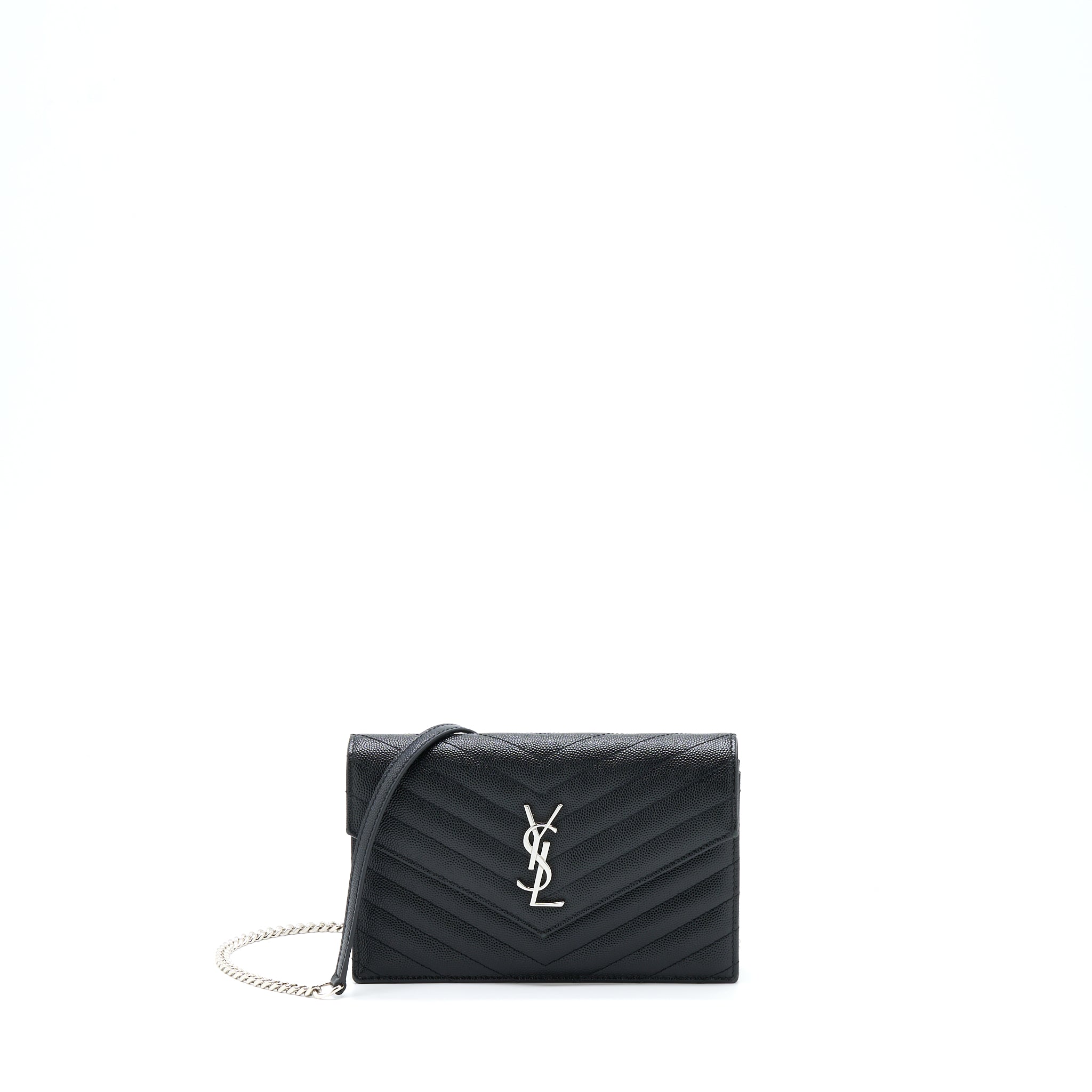 SAINT LAURENT/YSL ENVELOP CHAIN WALLET CAVIAR BLACK SHW